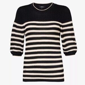 ME+EM Metallic Breton Stripe Smock Top Med Black Gold Chic Preppy Glam Classic